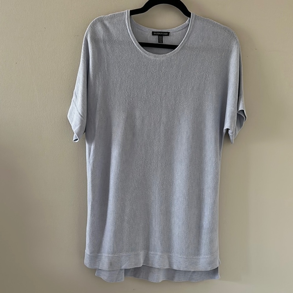 Eileen Fisher Tencel Blend Tunic Sweater Top Short Sleeve Sz Medium Minimalist - Picture 2 of 8